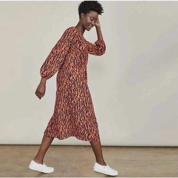 Elizabeth And James Tiger Print Cinched Midi Dress Small - Picture 1 of 12